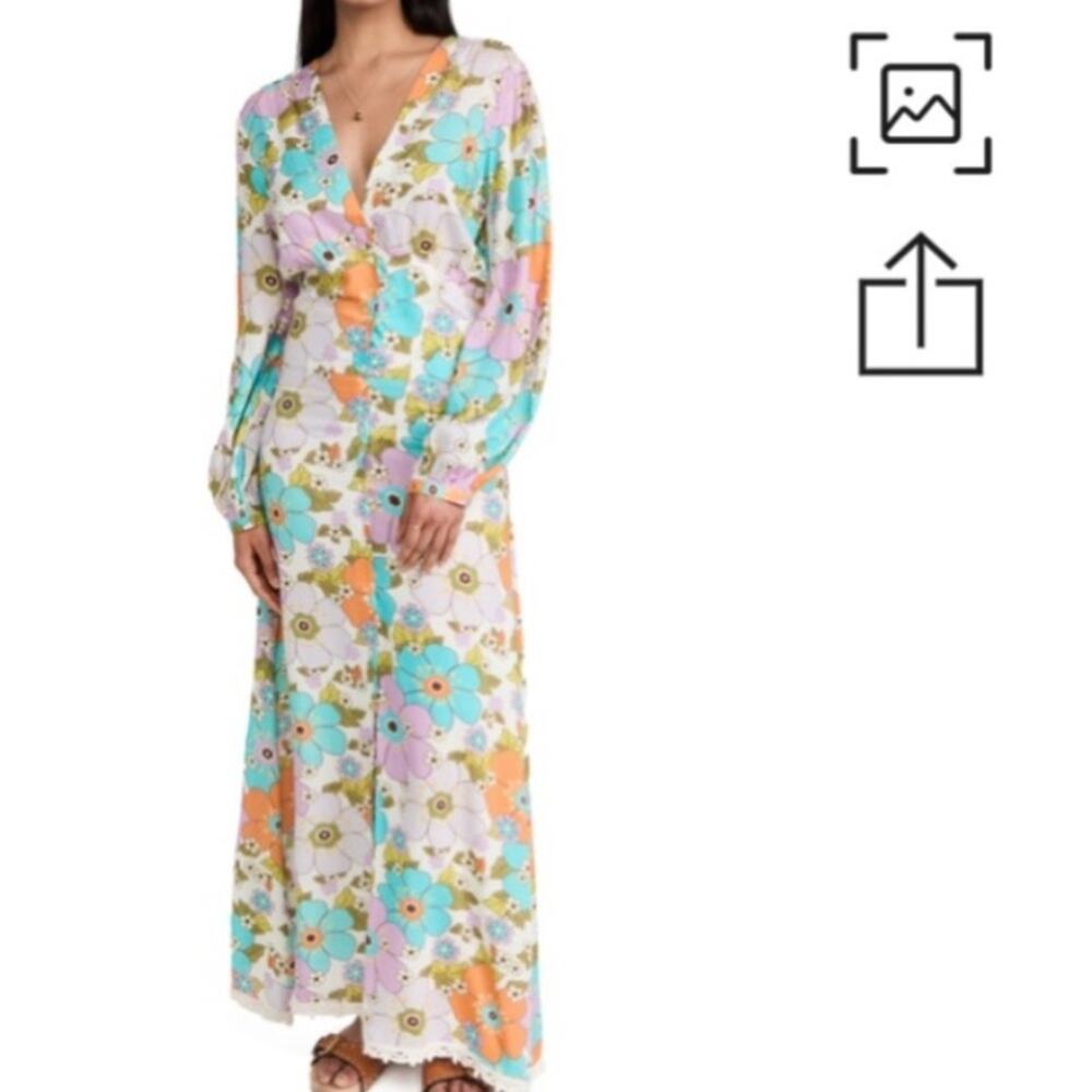Tuckernuck Stella Pardo Paris Retro Floral Orange Maxi Dress XS - Picture 2 of 14